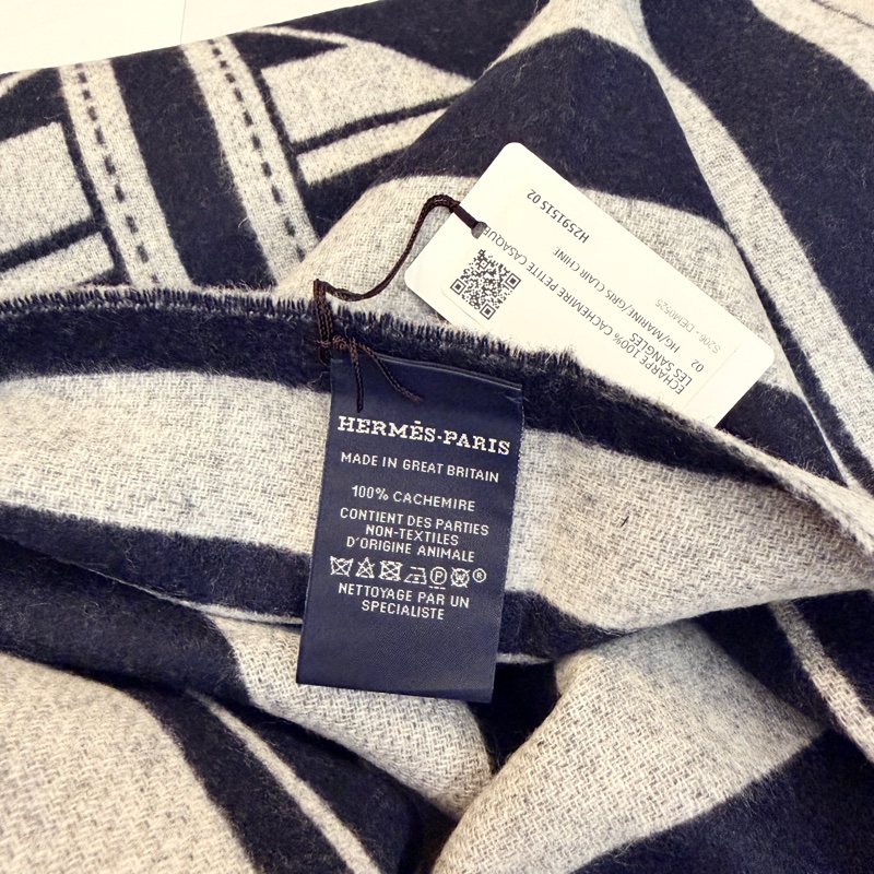 Hermes 愛馬仕 Casaque Les Sangles圍巾 藍/灰雙面可用-3