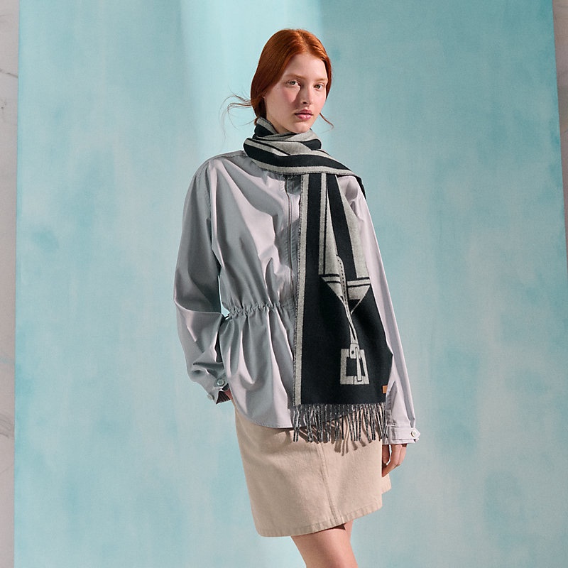 Hermes 愛馬仕 Casaque Les Sangles圍巾 藍/灰雙面可用-7