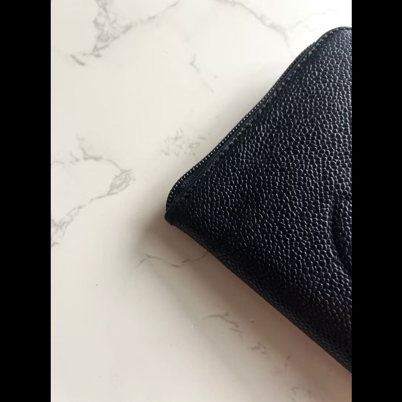 【LA LUNE】古董包 Chanel黑金魚子醬牛皮皮革長夾 錢包 皮夾 中古二手銀包-3