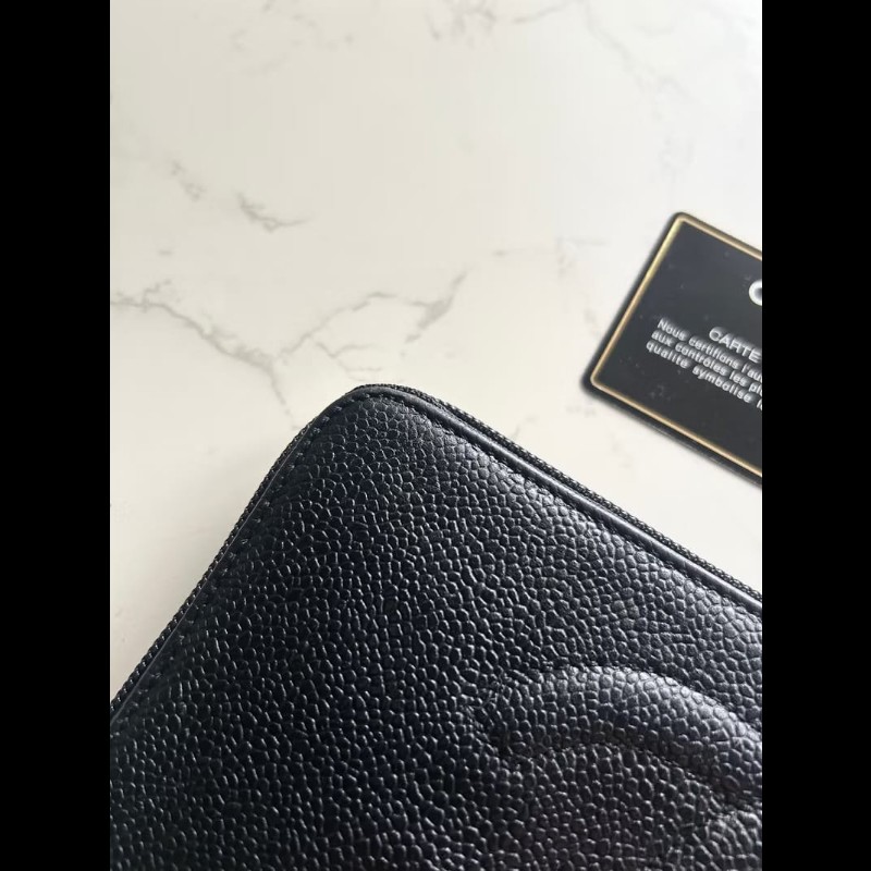 【LA LUNE】古董包 Chanel黑金魚子醬牛皮皮革長夾 錢包 皮夾 中古二手銀包-4