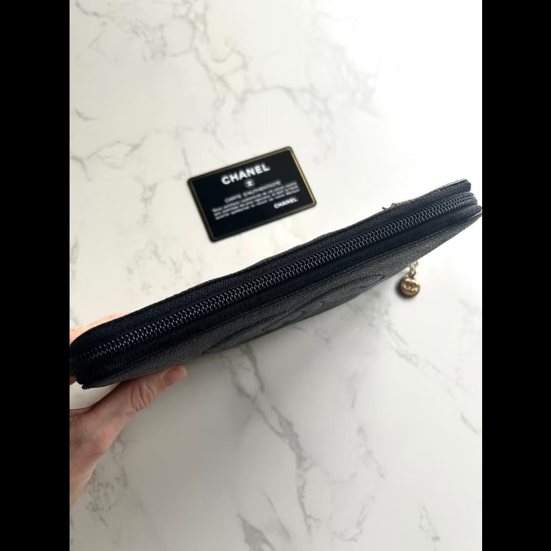 【LA LUNE】古董包 Chanel黑金魚子醬牛皮皮革長夾 錢包 皮夾 中古二手銀包-6