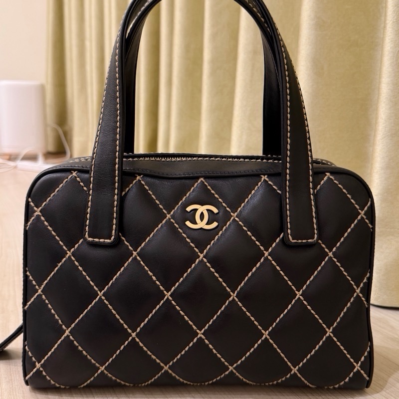 香奈兒中古款外縫線保齡球手提包-7