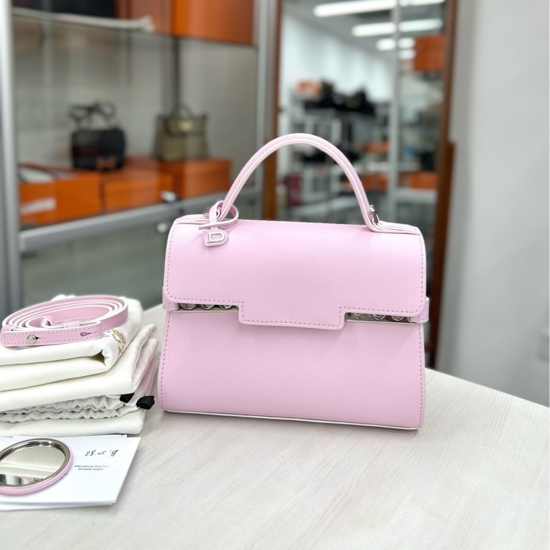 Delvaux 德爾沃 粉色tempete小號 尺寸約21*16，附件鏡子、肩帶、保卡、塵袋。-0