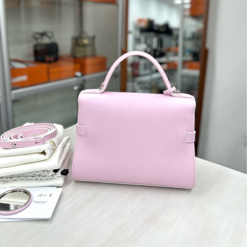 Delvaux 德爾沃 粉色tempete小號 尺寸約21*16，附件鏡子、肩帶、保卡、塵袋。-2