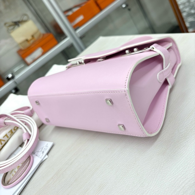Delvaux 德爾沃 粉色tempete小號 尺寸約21*16，附件鏡子、肩帶、保卡、塵袋。-5