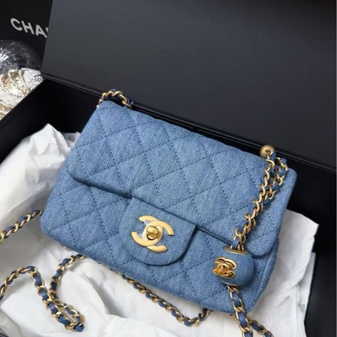 Chanel cf牛仔金球方胖子芯片款 logo有膜 全新全配