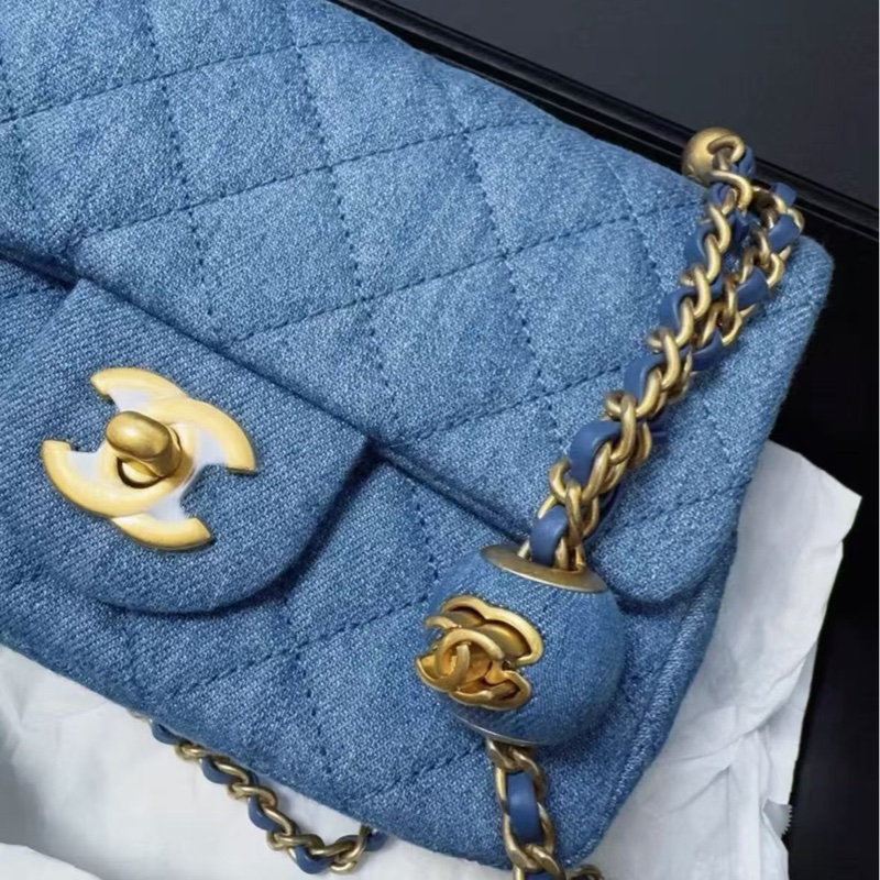 Chanel cf牛仔金球方胖子芯片款 logo有膜 全新全配-1