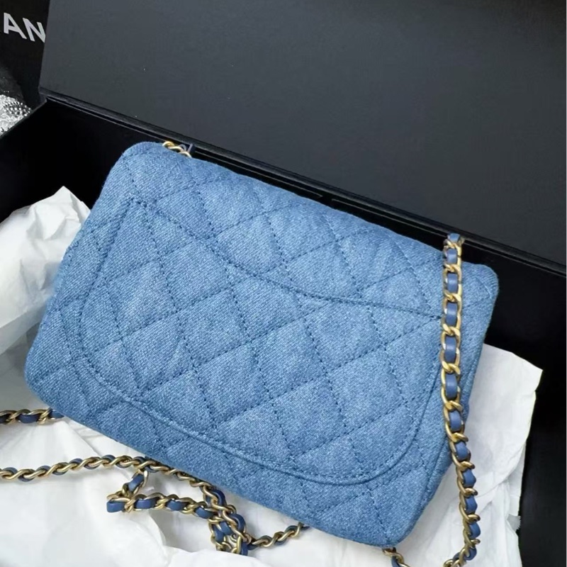 Chanel cf牛仔金球方胖子芯片款 logo有膜 全新全配-5