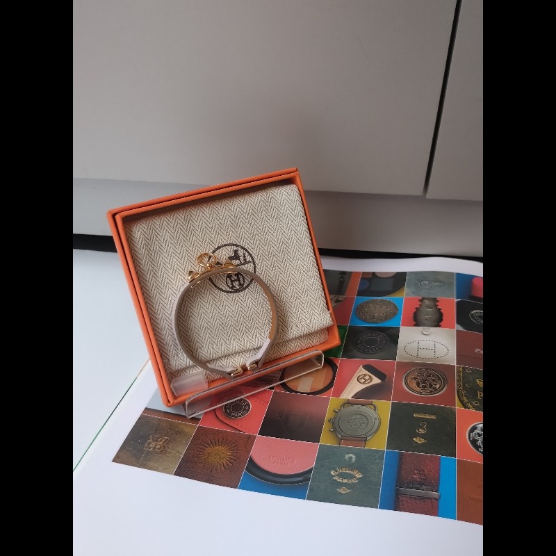 Hermes 淡紫色皮金釦手環 Rivale mini-0