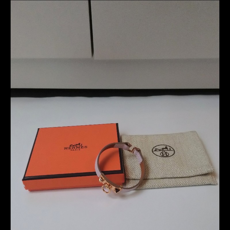 Hermes 淡紫色皮金釦手環 Rivale mini-1
