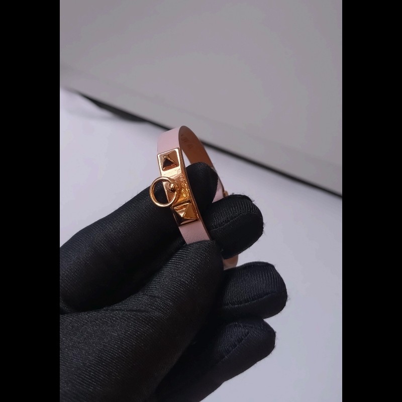 Hermes 淡紫色皮金釦手環 Rivale mini-2