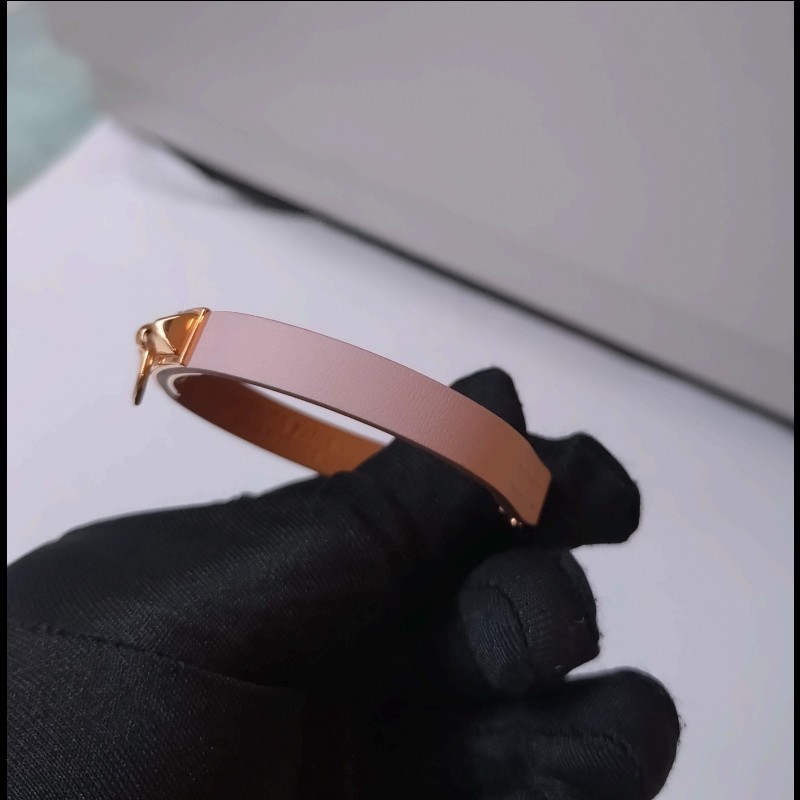 Hermes 淡紫色皮金釦手環 Rivale mini-3
