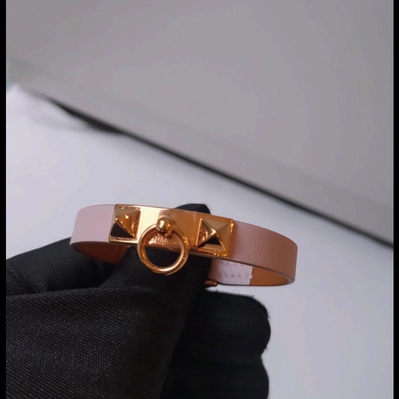 Hermes 淡紫色皮金釦手環 Rivale mini-4