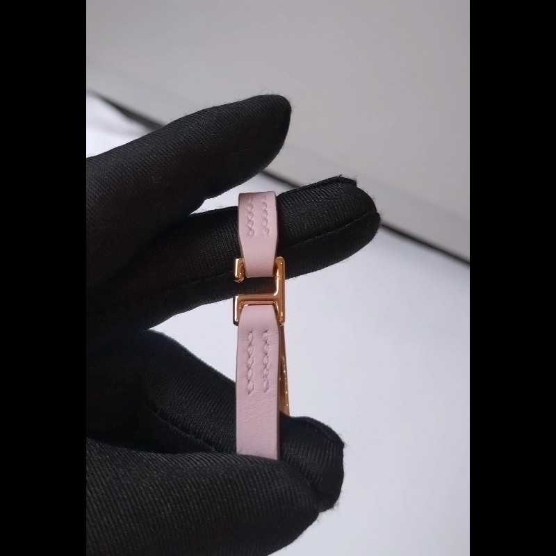 Hermes 淡紫色皮金釦手環 Rivale mini-5