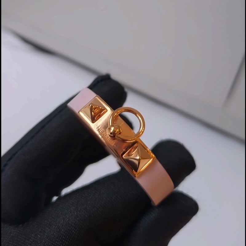 Hermes 淡紫色皮金釦手環 Rivale mini-7