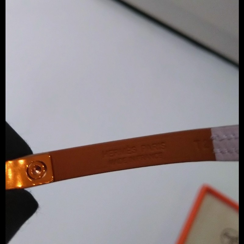 Hermes 淡紫色皮金釦手環 Rivale mini-9