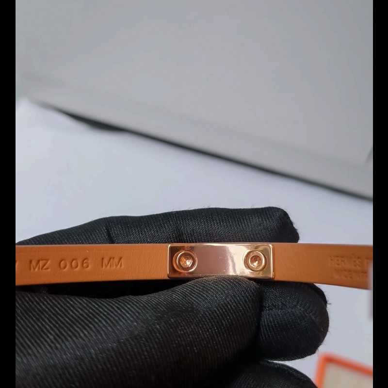 Hermes 淡紫色皮金釦手環 Rivale mini-10