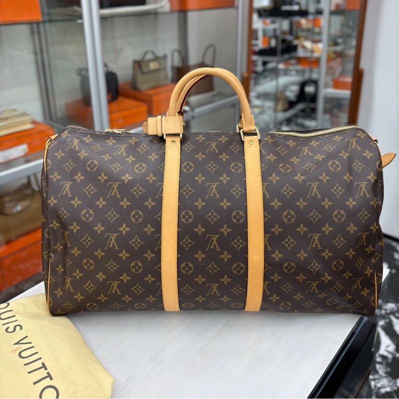 LV 老花肩帶款Keepall55旅行袋 16編碼 附件肩帶、塵袋。-3
