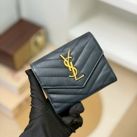🏷YSL 聖羅蘭．Monogram 魚子醬 三折短夾