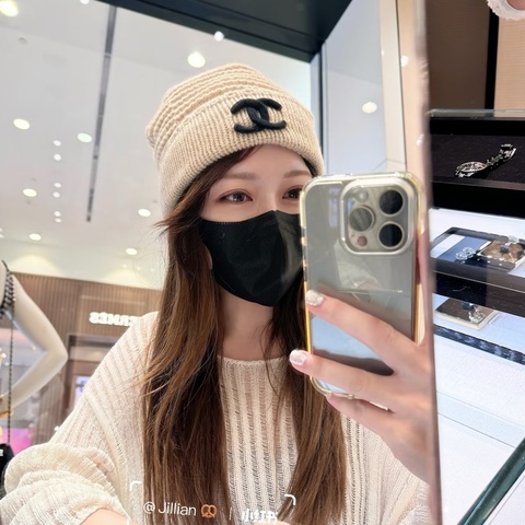 Chanel 黑色經典Logo編織紋路毛帽全新⭐️客什米爾保暖