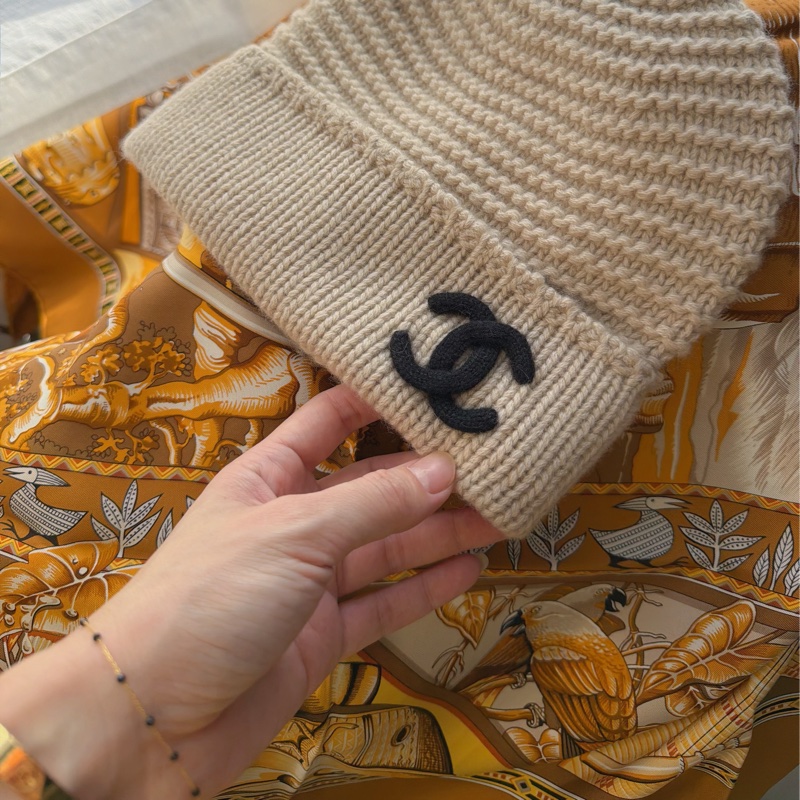 Chanel 黑色經典Logo編織紋路毛帽全新⭐️客什米爾保暖-3