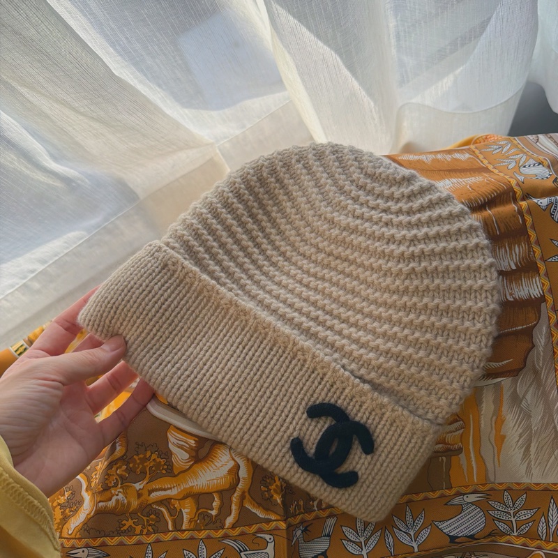 Chanel 黑色經典Logo編織紋路毛帽全新⭐️客什米爾保暖-4