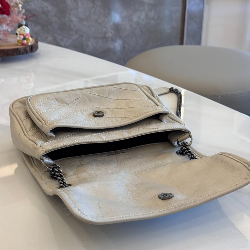 *SHIHNA名牌精品* YSL NIKI Baby 小號 奶油色抓皺皮革絎縫肩背包-7