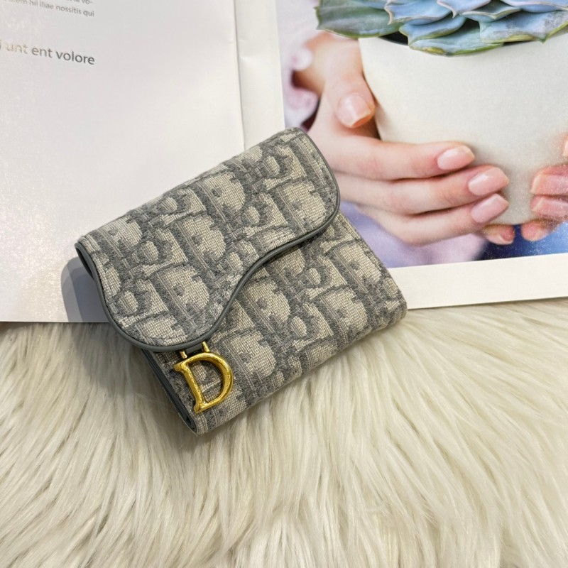 DIOR SADDLE LOTUS 灰三折短夾-0