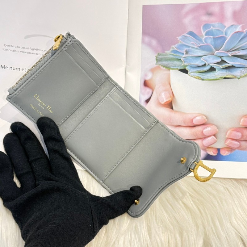 DIOR SADDLE LOTUS 灰三折短夾-2
