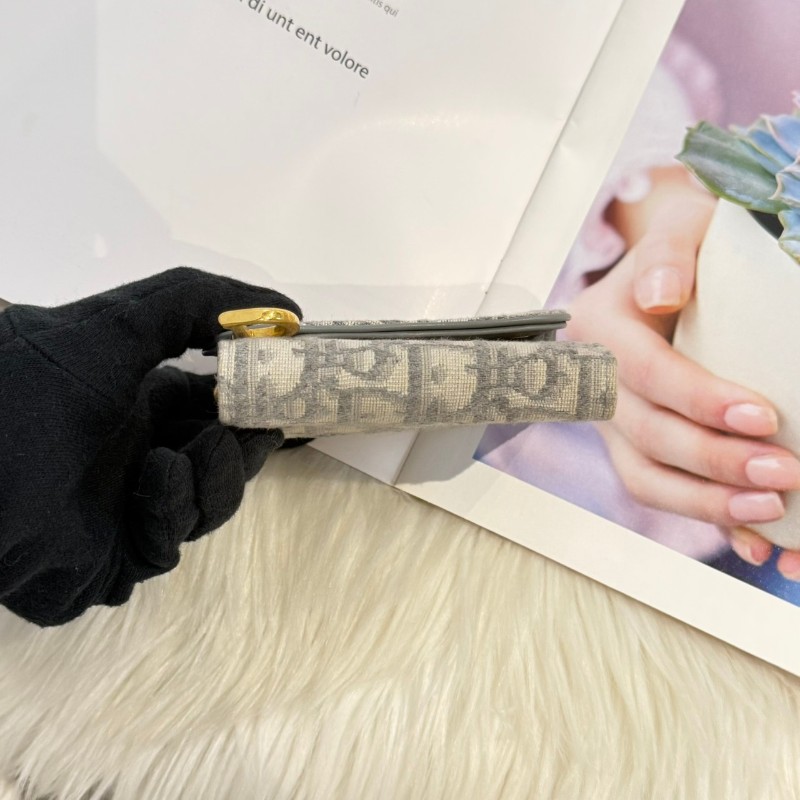 DIOR SADDLE LOTUS 灰三折短夾-6