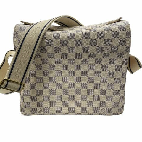 LOUIS VUITTON 路易威登 N51189 NAVIGLIO 側背包 PVC帆布 棋盤格 白色 金釦