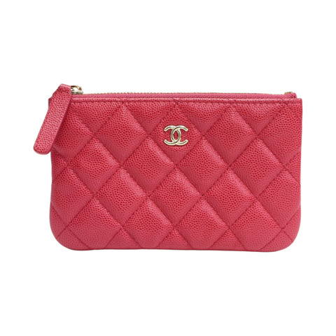 桃紅色牛皮 菱格紋 荔枝紋 拉鍊零錢包 A82365【CHANEL 香奈兒】 A82365