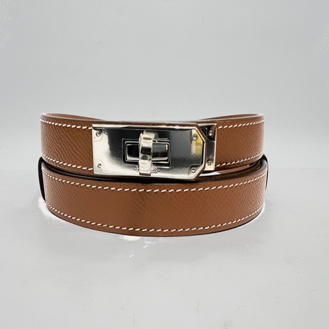 Hermes 37金棕epsom銀釦窄版Kelly腰帶