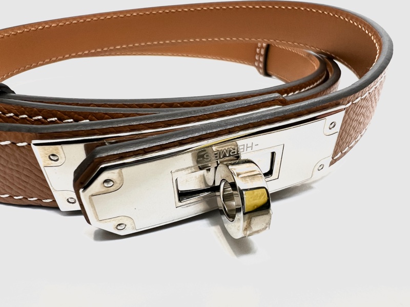 Hermes 37金棕epsom銀釦窄版Kelly腰帶-3