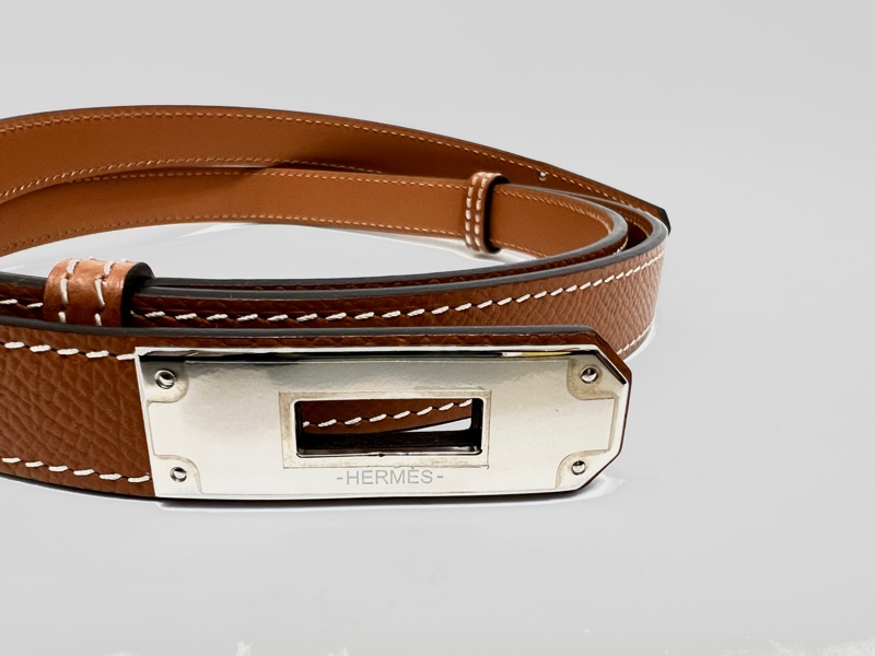 Hermes 37金棕epsom銀釦窄版Kelly腰帶-5