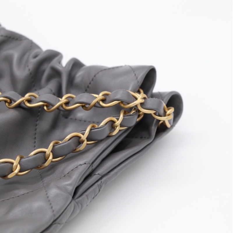 【近新配件齊* 晶片款】CHANEL 香奈兒 22BAG 灰色金鏈 大號托特 Tote 垃圾袋-11