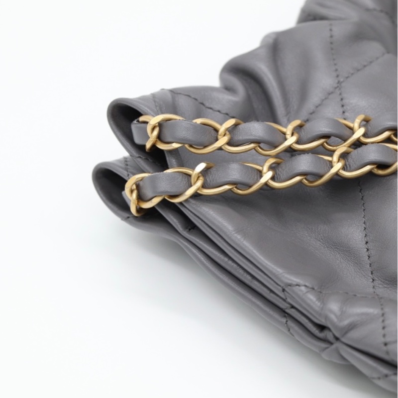 【近新配件齊* 晶片款】CHANEL 香奈兒 22BAG 灰色金鏈 大號托特 Tote 垃圾袋-12