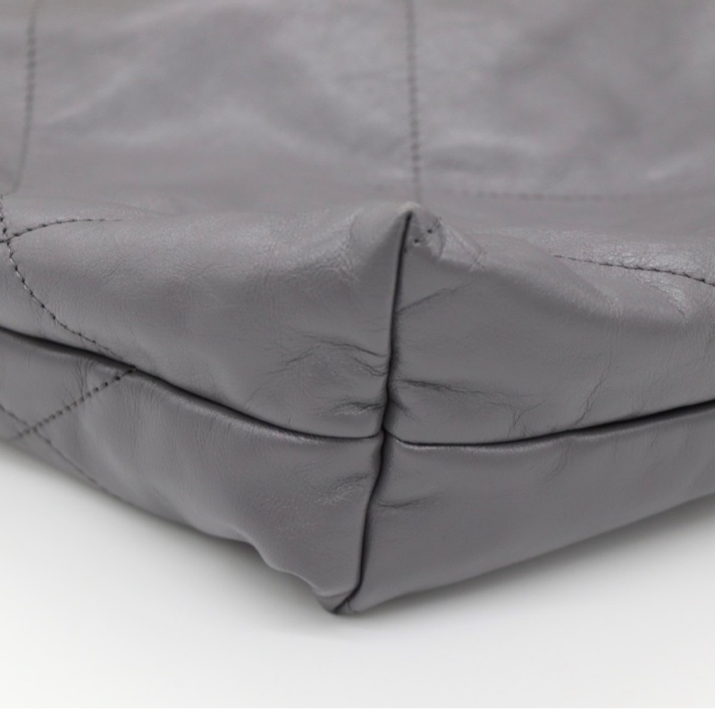 【近新配件齊* 晶片款】CHANEL 香奈兒 22BAG 灰色金鏈 大號托特 Tote 垃圾袋-14