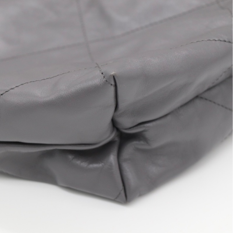 【近新配件齊* 晶片款】CHANEL 香奈兒 22BAG 灰色金鏈 大號托特 Tote 垃圾袋-15