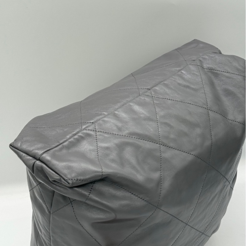 【近新配件齊* 晶片款】CHANEL 香奈兒 22BAG 灰色金鏈 大號托特 Tote 垃圾袋-16