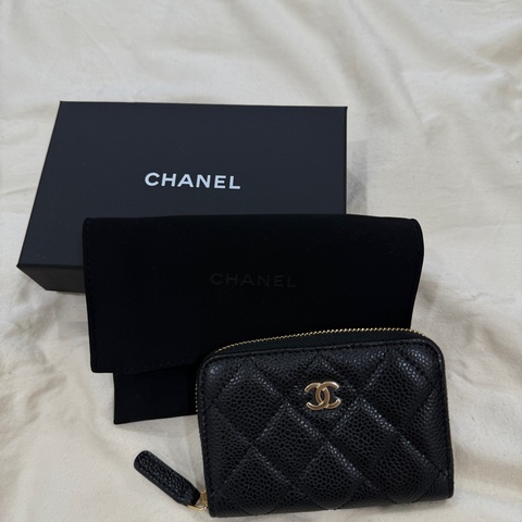 【CHANEL 香奈兒】荔枝紋經典拉鍊零錢包