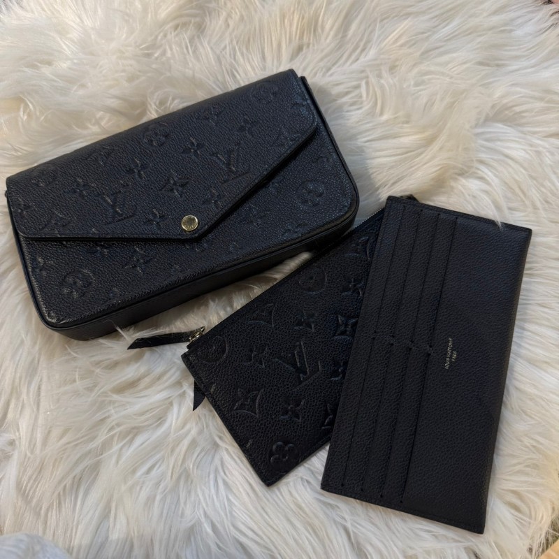 LV 三合一黑壓紋鍊包-7