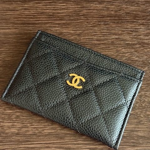 Chanel二手荔枝皮黑金卡片夾