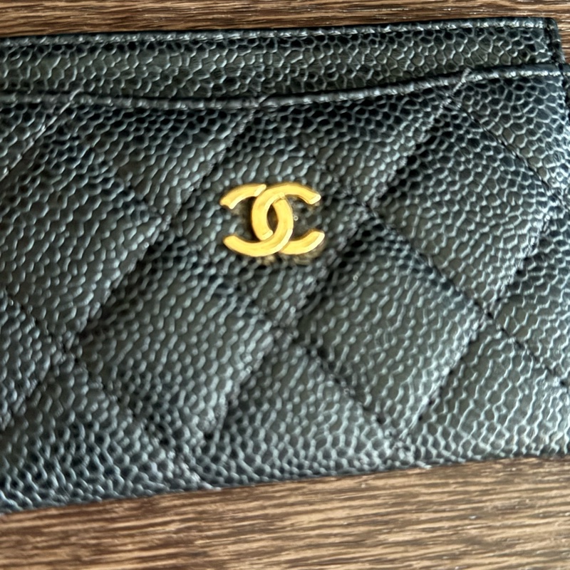 Chanel二手荔枝皮黑金卡片夾-11