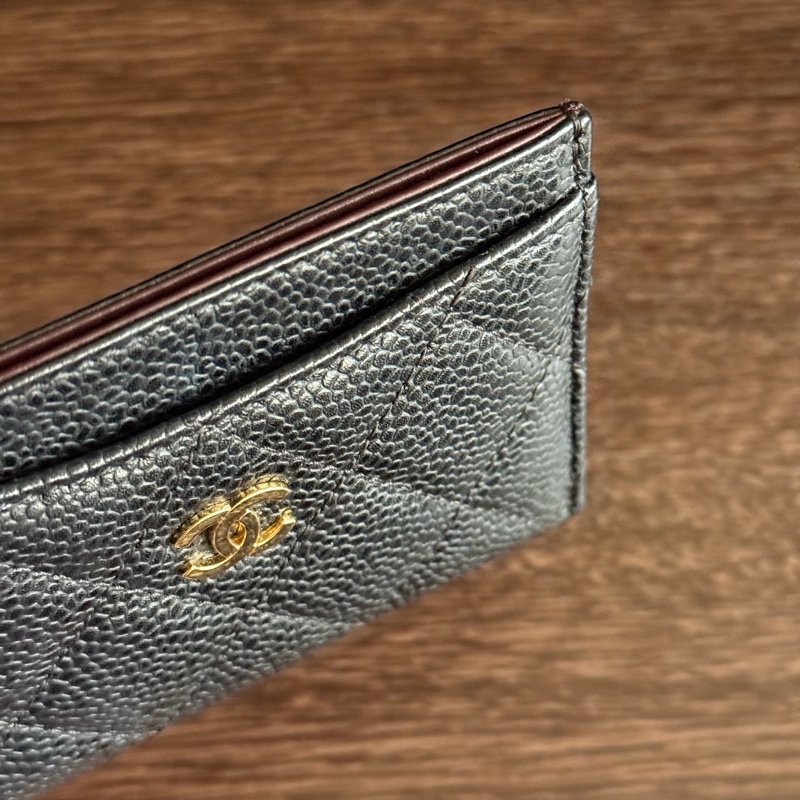 Chanel二手荔枝皮黑金卡片夾-19