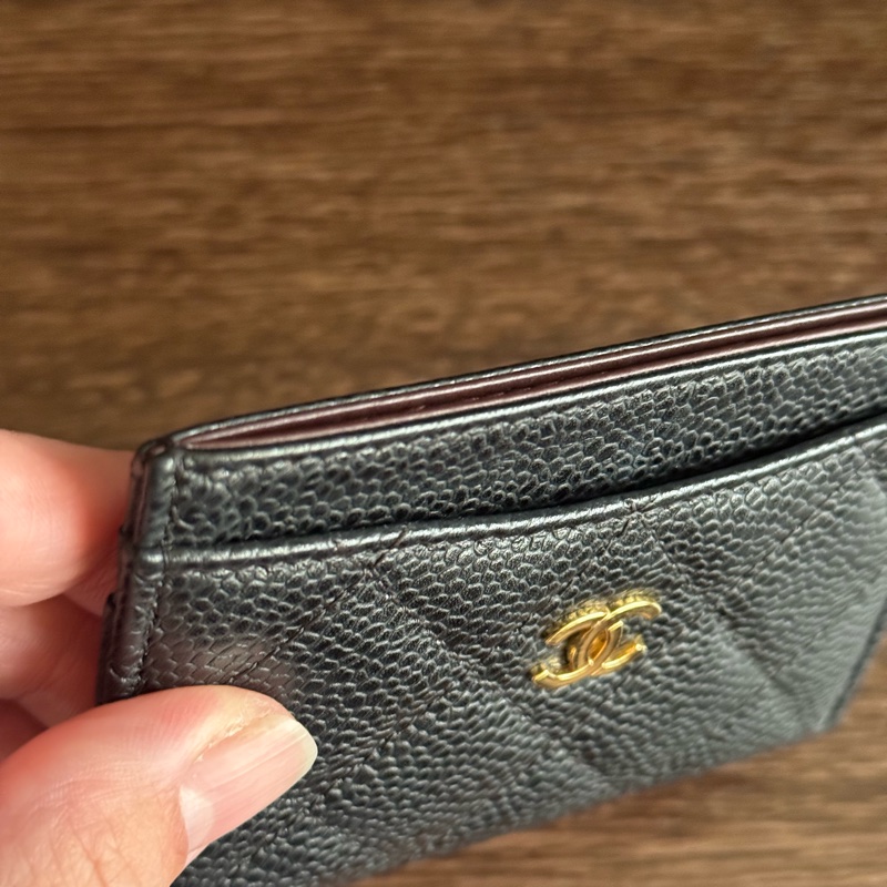 Chanel二手荔枝皮黑金卡片夾-20