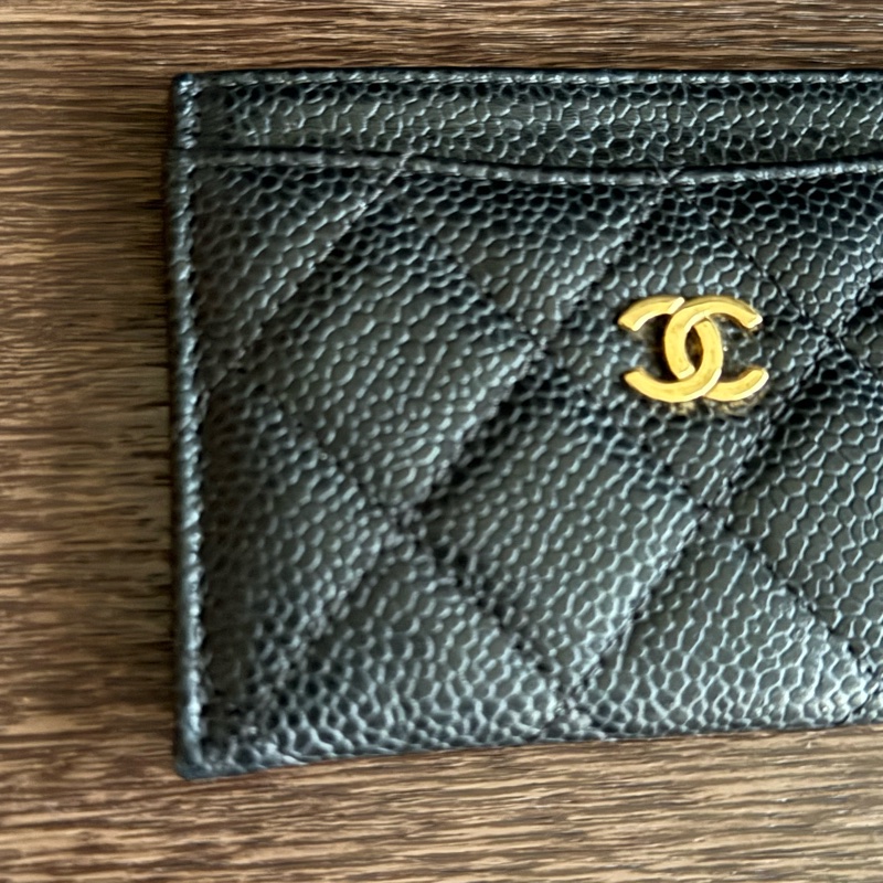 Chanel二手荔枝皮黑金卡片夾-34