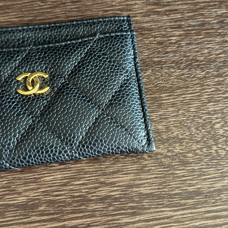 Chanel二手荔枝皮黑金卡片夾-36
