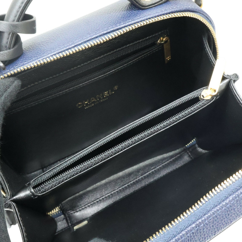 藍色 荔枝紋牛皮 化妝包 兩用包 金扣【CHANEL 香奈兒】 A93343-4