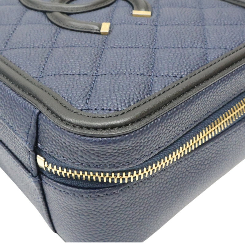 藍色 荔枝紋牛皮 化妝包 兩用包 金扣【CHANEL 香奈兒】 A93343-10